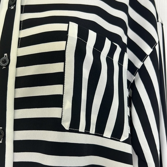 Karl Lagerfeld - Paris Stripes Hi Low Oversized Button Down Blouse Size Small - Picture 8 of 13